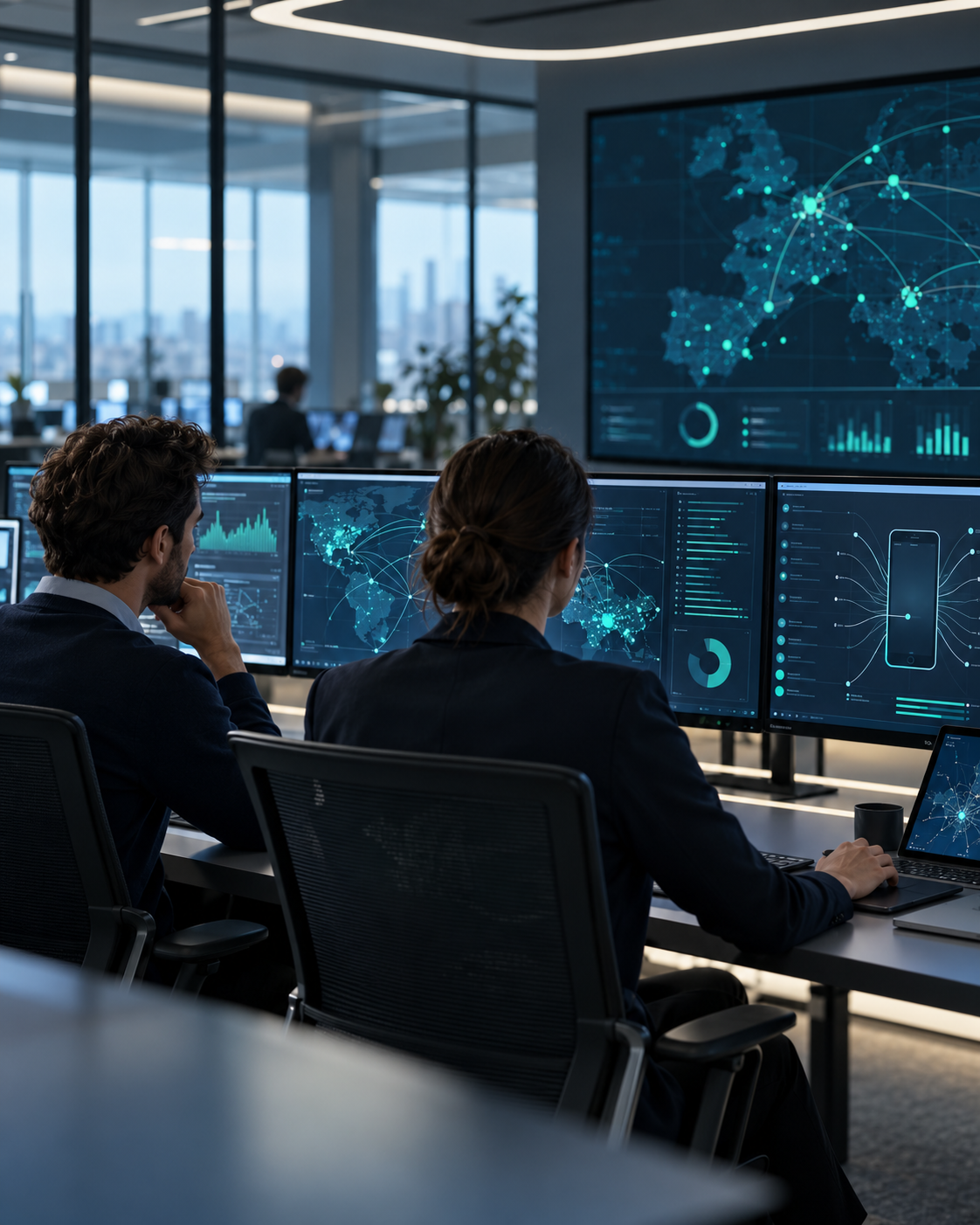 Cybersecurity team analysing threat signals in an operations centre